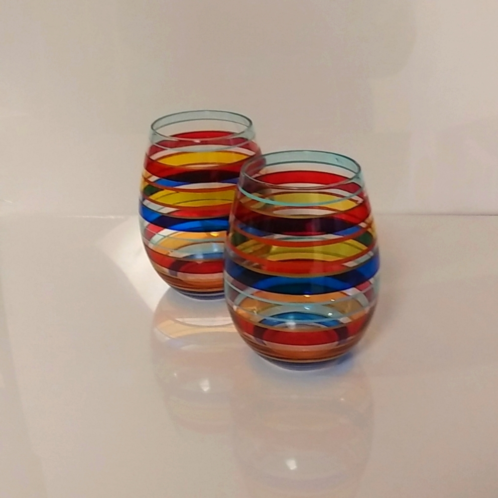 Vintage Tumblers set of two MCM striped Glass